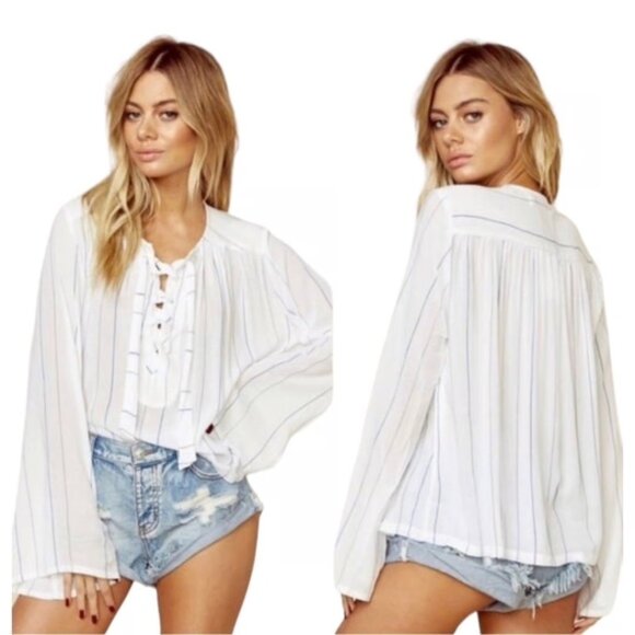 Faithful The Brand Lace Up Long Sleeve Blouse - Picture 1 of 4